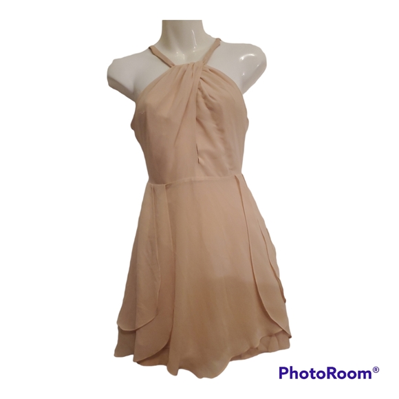 BEBE Blush Pink Halter Flare Dress - Size XXS, 00 - Picture 1 of 7